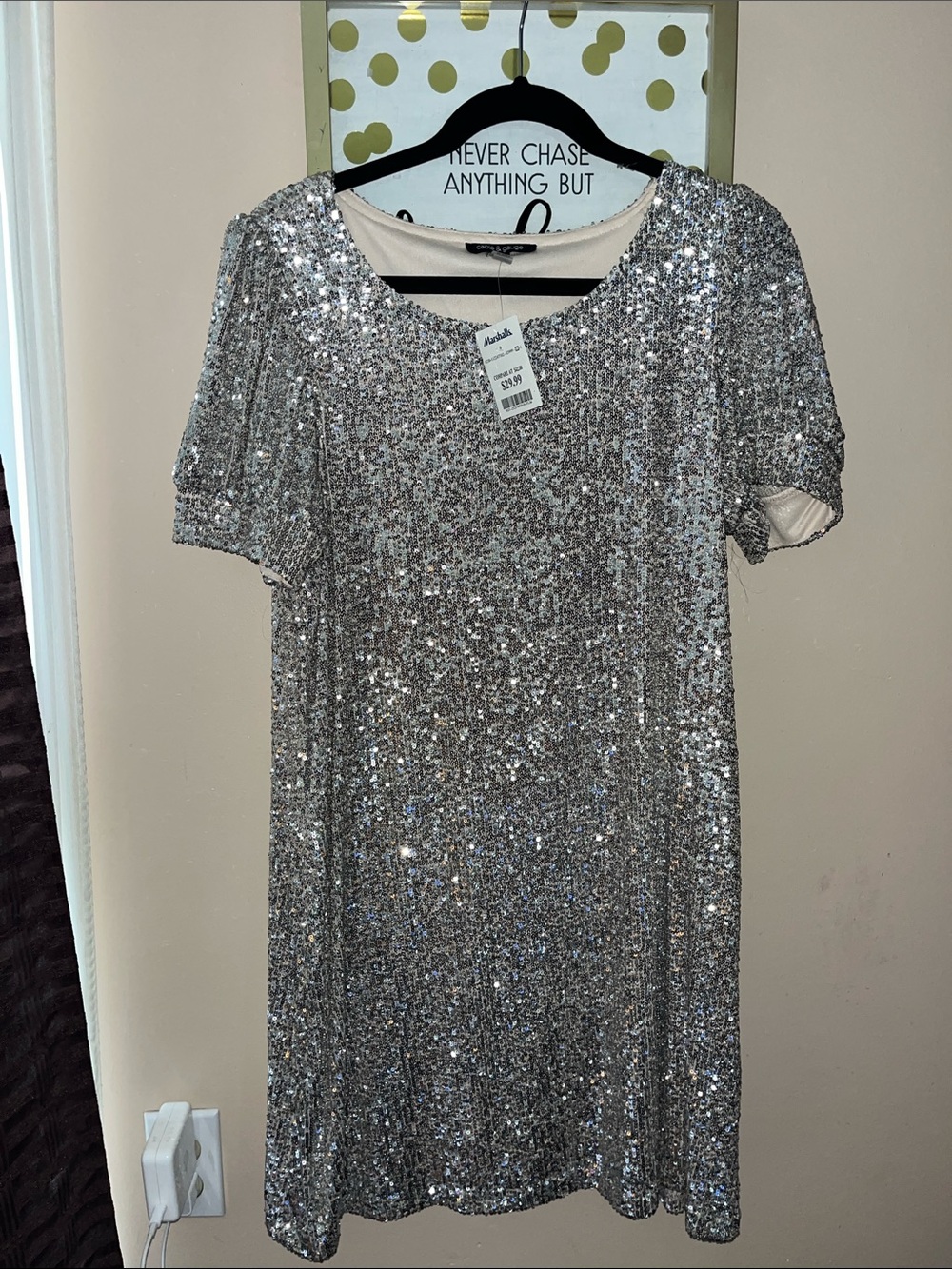 cable & gauge Sparkly Shift Dress Beige/Silver/Gold NWT — Size L